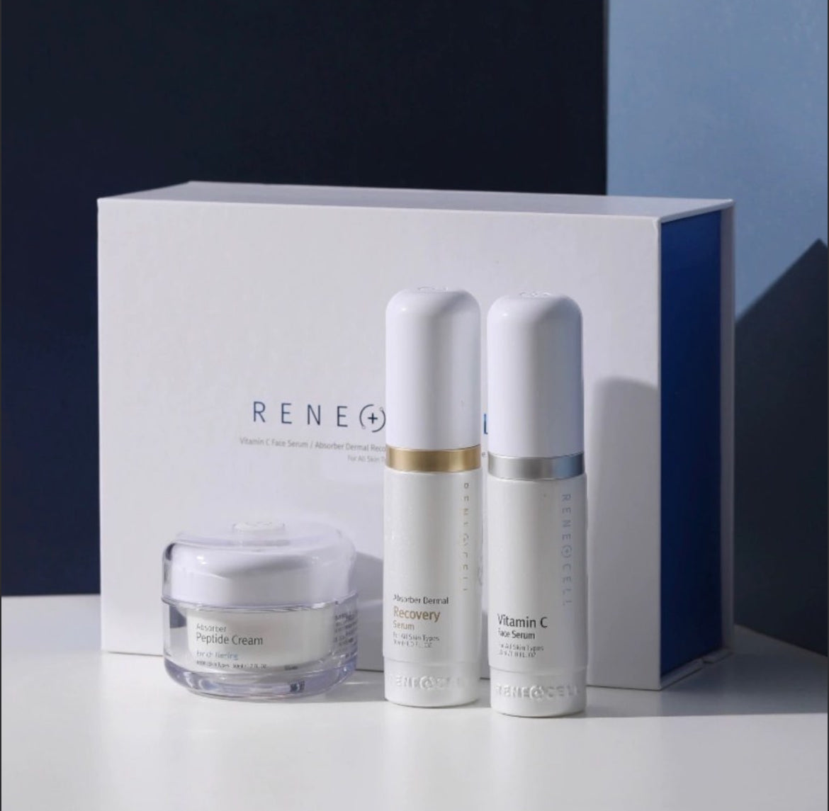 包順豐 韓國 RENECELL 韓國 Rene-cell 維他命C 3件套VC 提亮精華 新款包郵多肽霜 Rene Cell Age Reverse SYSTEM Vitamin C Face Serum / Absorber Dermal Recovery Serum / Absorber Peptide Cream
