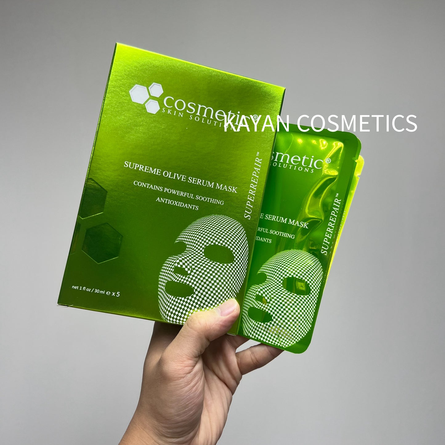 包順豐 美國 CSS Cosmetic Skin CSS橄欖舒敏面膜 30ML/1片,一包5片 SUPREME OLIVE SERUM MASK CONTAINS POWERFUL SOOTHING ANTIOXIDANTS