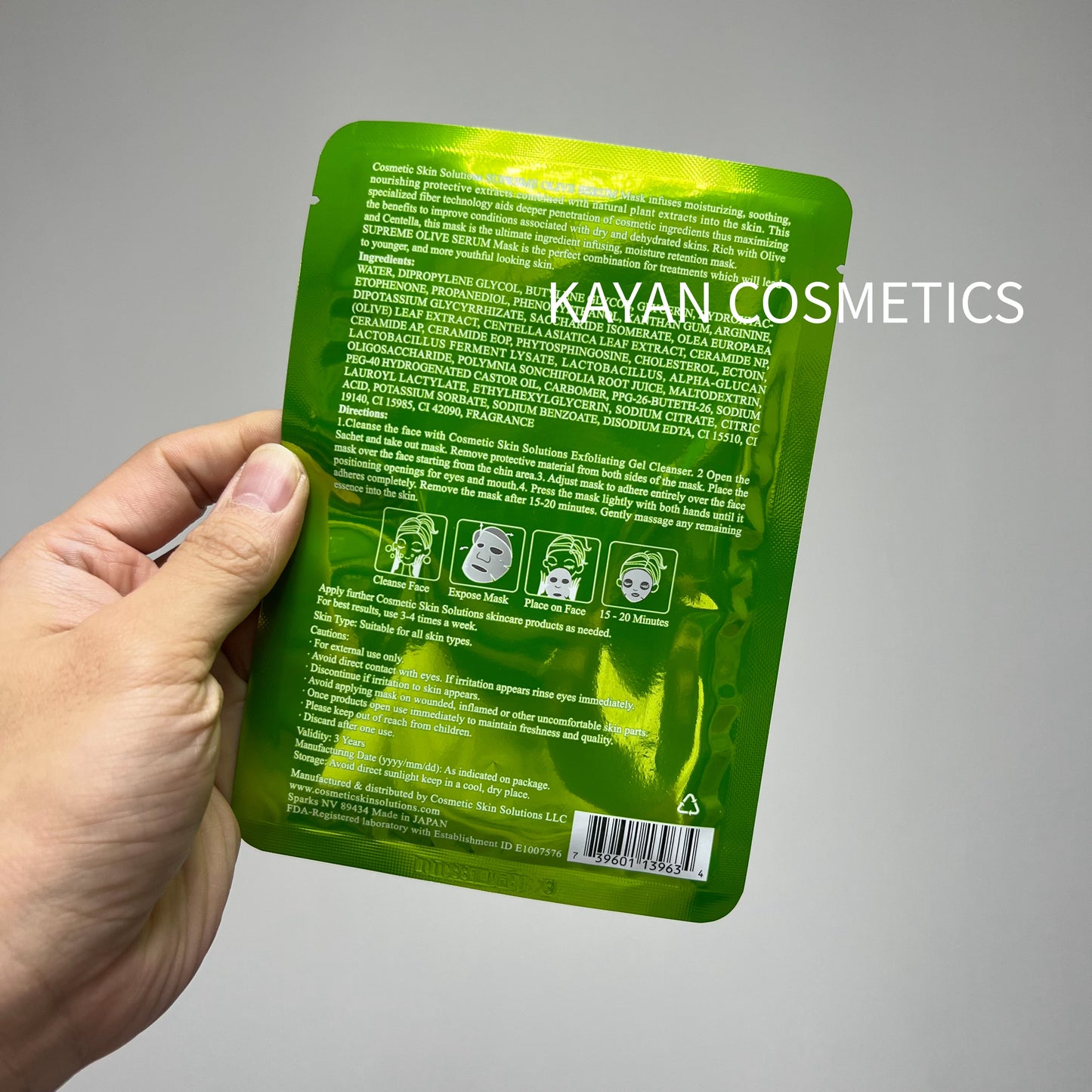 包順豐 美國 CSS Cosmetic Skin CSS橄欖舒敏面膜 30ML/1片,一包5片 SUPREME OLIVE SERUM MASK CONTAINS POWERFUL SOOTHING ANTIOXIDANTS