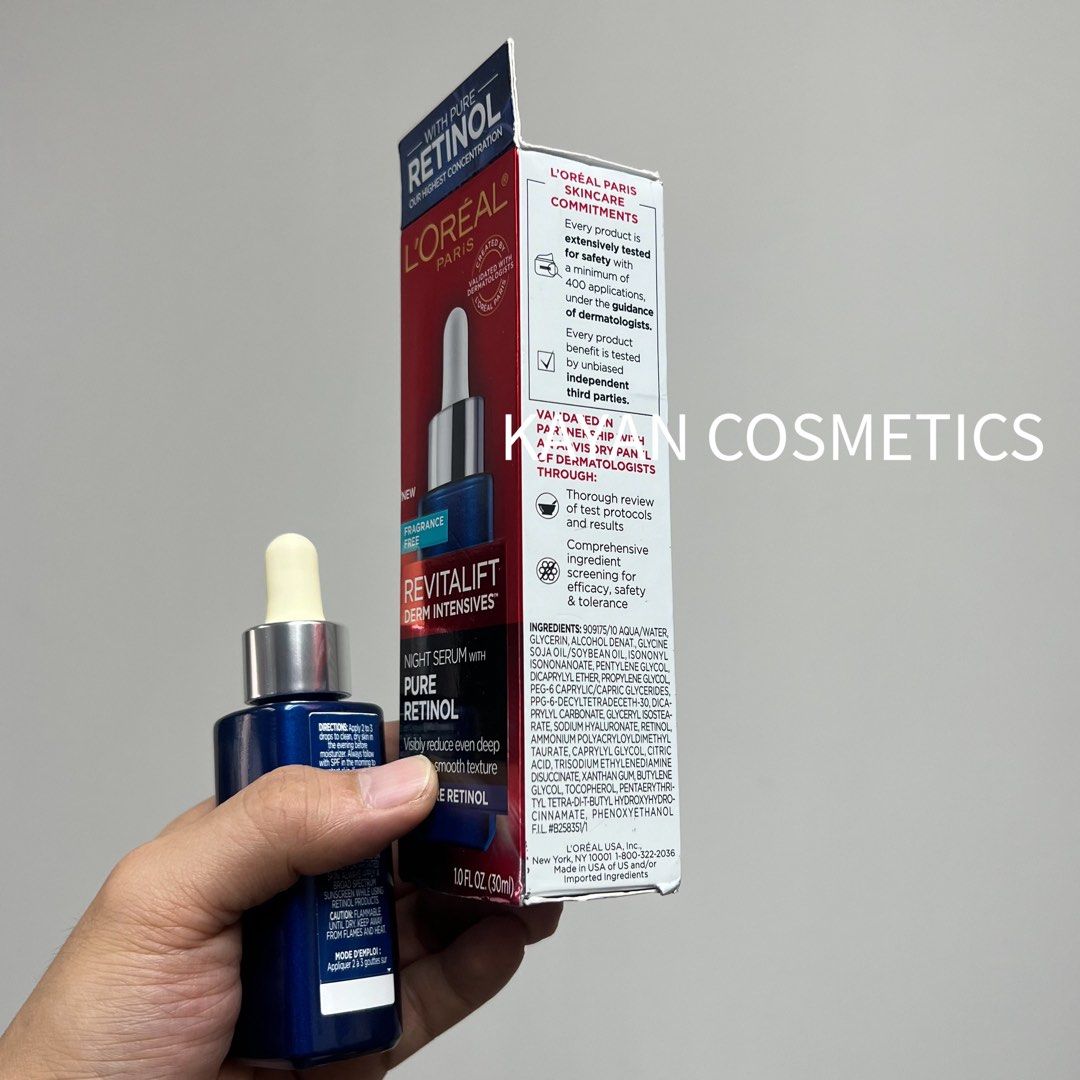 0.3% A醇 包順豐 美國 Loreal 歐萊雅 視黃醇精華乳 0.3% A醇夜間抗皺提亮膚色 30ml。REVITALIFT DERM INTENSIVES NIGHT SERUM WITH PURE RETINOL 0.3% PURE RETINOL L'OREAL