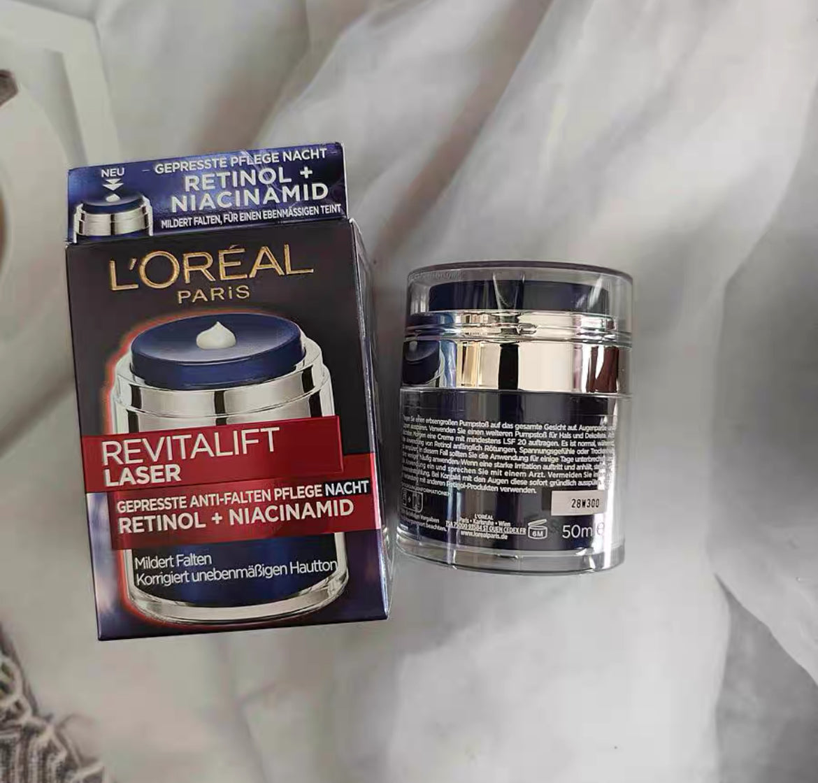 A醇晚霜 包順豐 歐萊雅 Loreal A醇煙酰胺抗皺面霜48g 淡化細紋提亮膚色嫩膚緊致晚霜L'OREAL REVITALIFT LASER GEPRESSTE ANTI-FALTEN PFLEGE NACHT RETINOL + NIACINAMID