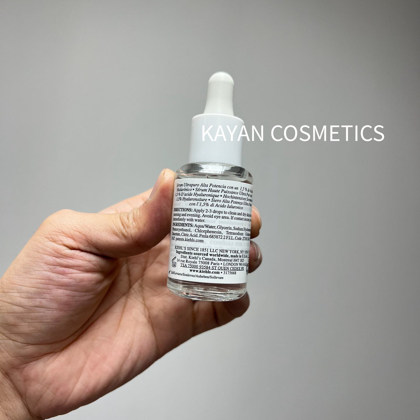 包順豐 Kiehl's 科顏氏 1.5%玻尿酸豐盈保濕精華液 高效超能精華透明質酸精華30ml 保濕補水 ULTRA PURE HIGH-POTENCY SERUM 15% HYALURONIC ACID Kiehls 科颜氏