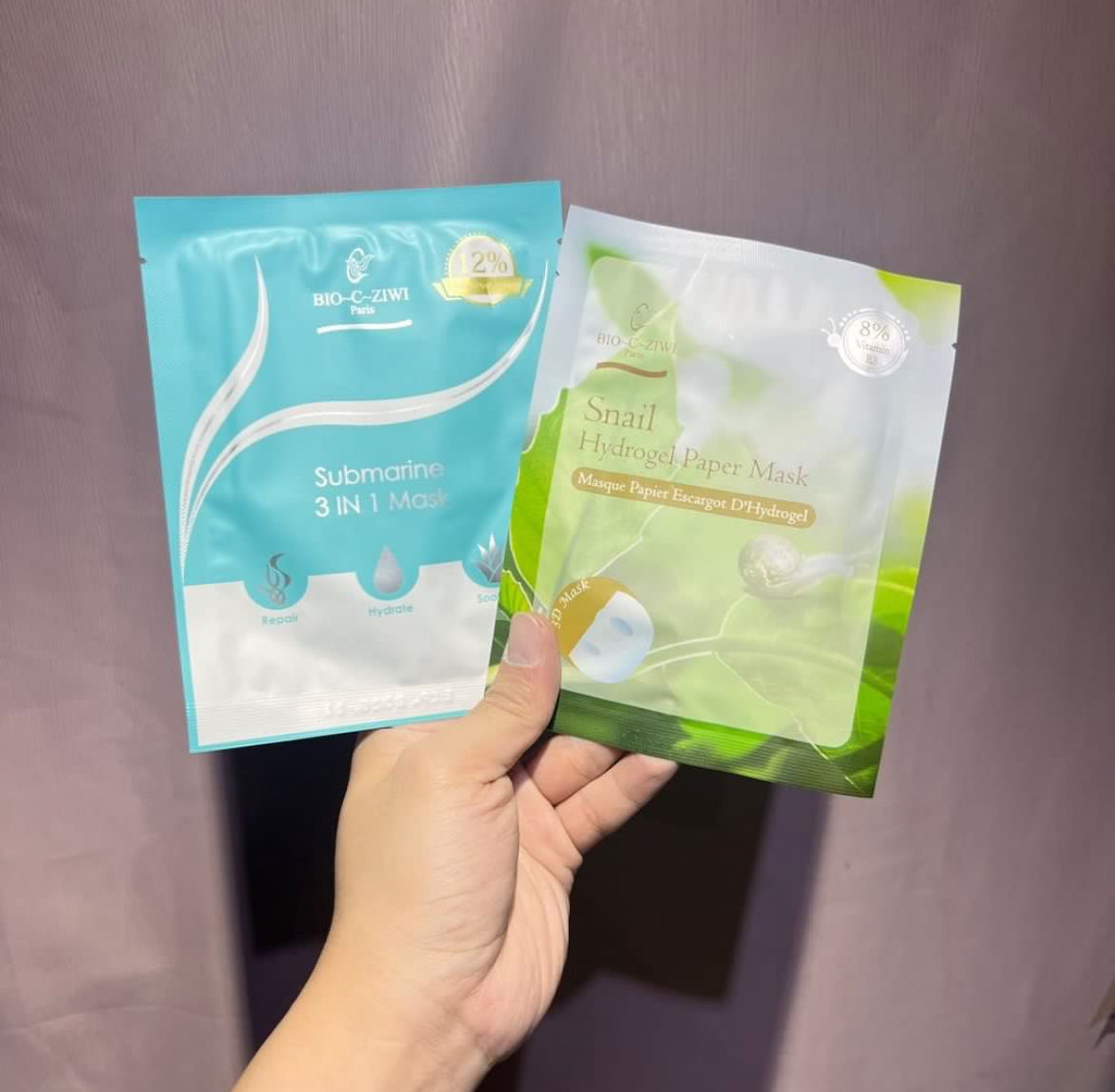 包順豐‼️ 法國詩華 BIO-C-ZIWI 水雷光感 3合1修護面膜 submarine 3 in 1 mask 12% hyaluronate 蝸牛原液蠶絲 snail hydrogel paper mask 8% vitamin b3 蝸牛再生纖維面膜