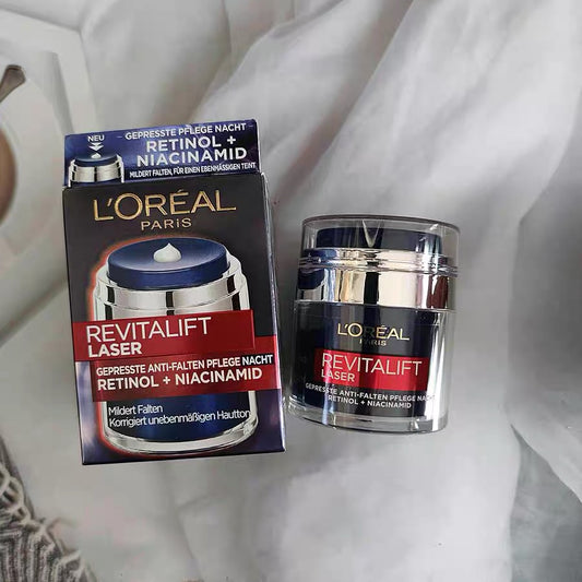 A醇晚霜 包順豐 歐萊雅 Loreal A醇煙酰胺抗皺面霜48g 淡化細紋提亮膚色嫩膚緊致晚霜L'OREAL REVITALIFT LASER GEPRESSTE ANTI-FALTEN PFLEGE NACHT RETINOL + NIACINAMID