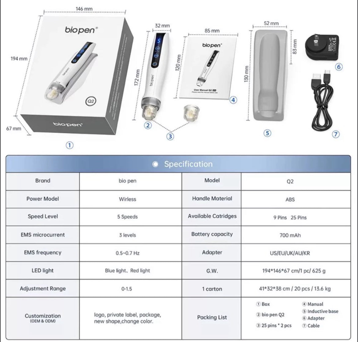包順豐 Biopen Q2電動微針儀 帶紅藍光 電動MTS微針  biopen Q2 Auto MTS Electroporation Bio pen Q2
