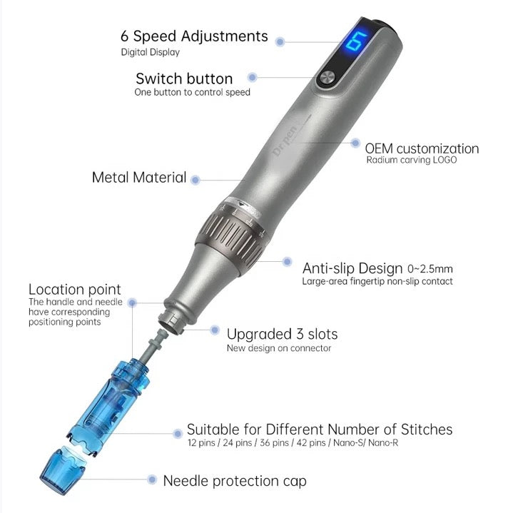 送10個頭 包順豐 電動微針筆 dr pen M8S 小黑筆納米微晶美容儀導入儀飛梭筆 dr.pen  Dr.pen Auto Microneedle System＋10個針。微針筆。手提電動MTS儀。dr.pen m8